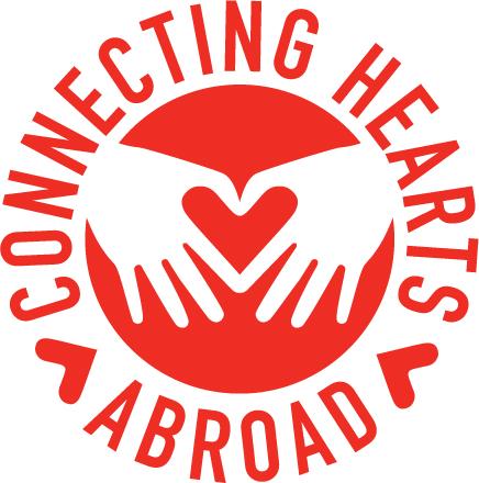 Connecting Hearts Abroad graphic with a red circle and hands making a heart