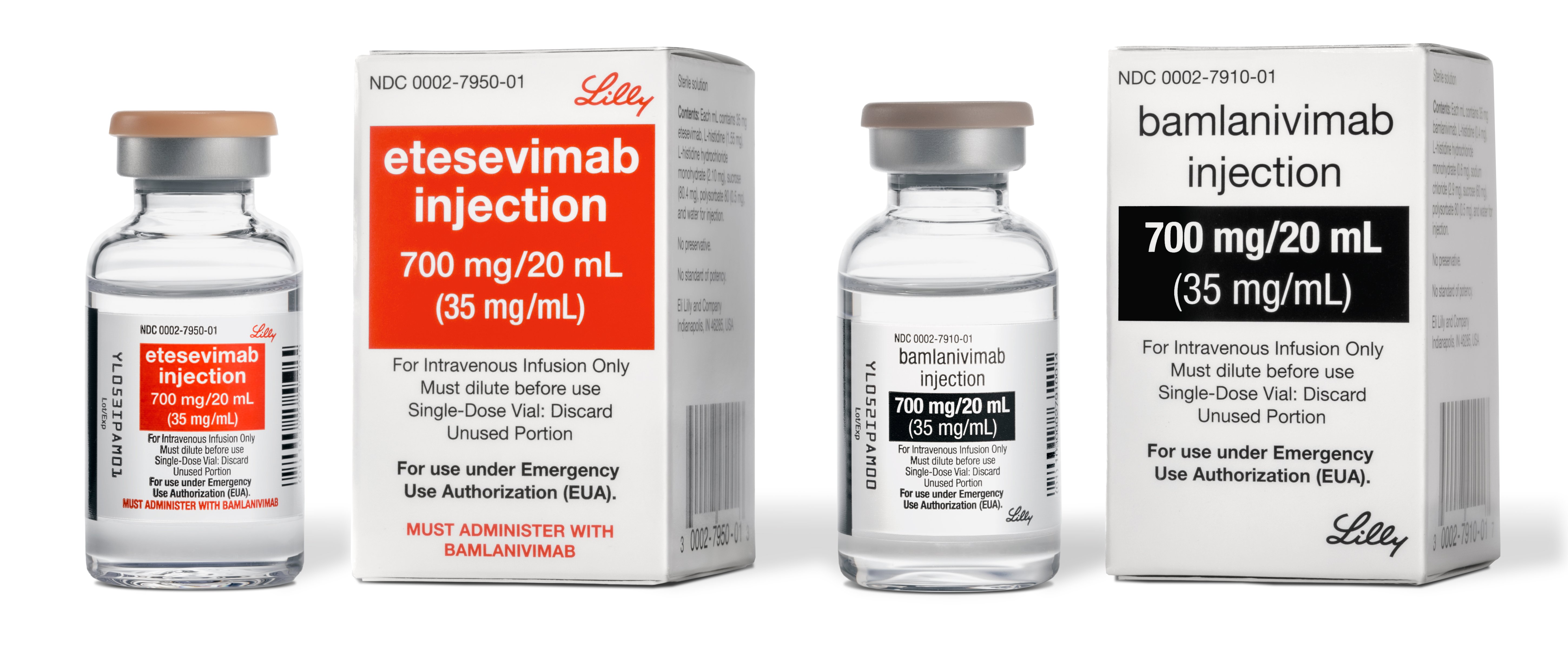etesevimab and bamlanivimab medicine bottles